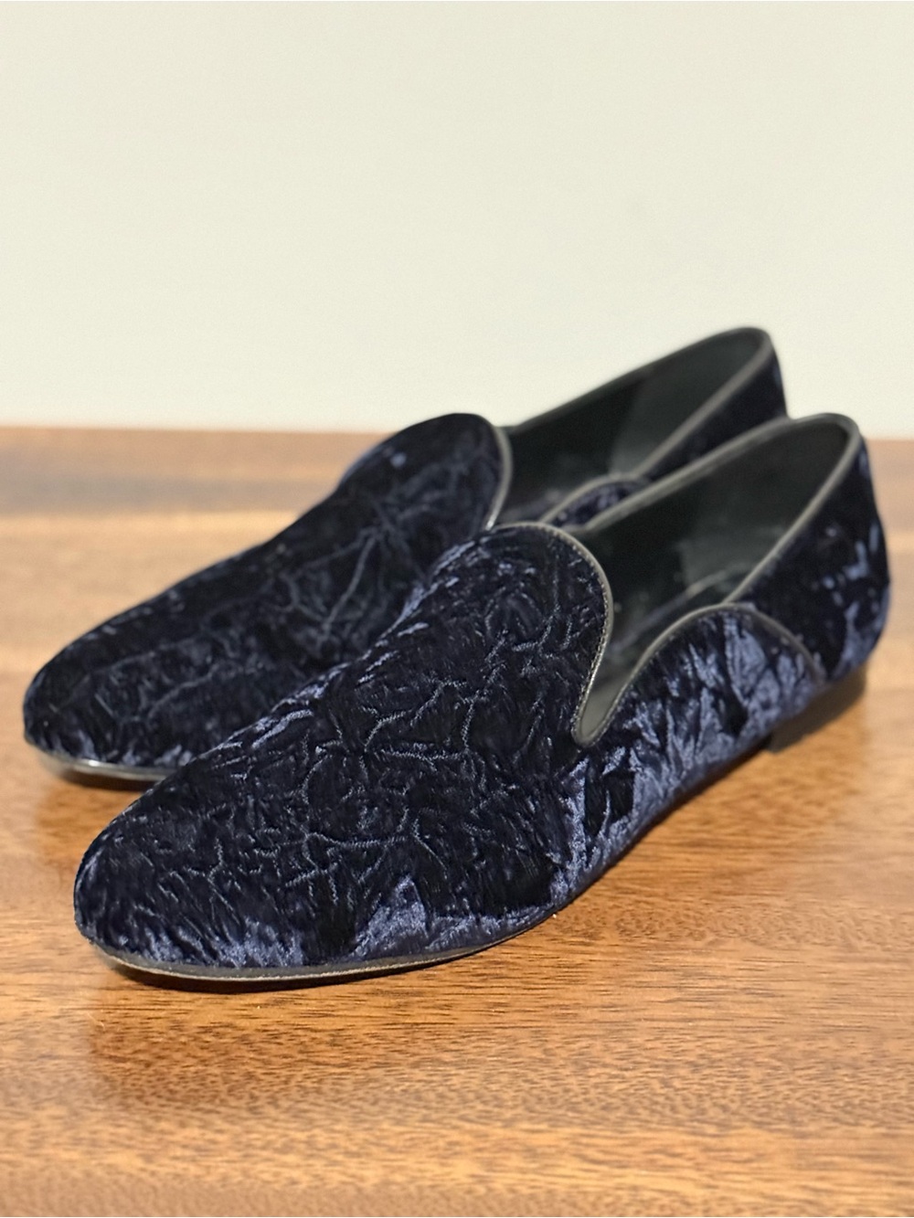 M.Gemi Women’s Blue Crushed Velvet Made in Italy Loafer Slip On Flats EU 40 US 9